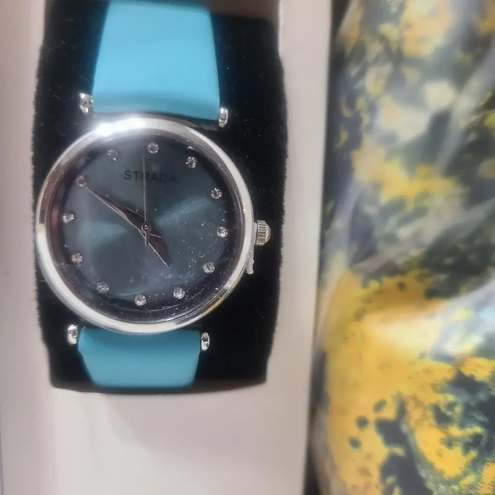 Strada Genoa Women’s Watch & Scarf Gift Set Teal Band Boxed New Japan Movement